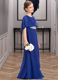 Haylee A-Line Scoop Neck Floor-Length Chiffon Junior Bridesmaid Dress With Ruffle Beading STKP0013560