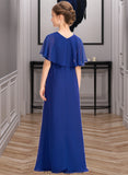 Haylee A-Line Scoop Neck Floor-Length Chiffon Junior Bridesmaid Dress With Ruffle Beading STKP0013560