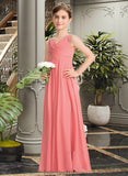 Clara EmpireV-neckFloor-LengthChiffonJuniorBridesmaidDressWithRuffleBeadingSequins#173291 STKP0013562