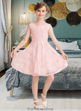 Brooklyn A-Line Scoop Neck Knee-Length Lace Junior Bridesmaid Dress With Sash Bow(s) STKP0013563