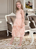 Katrina A-Line Scoop Neck Knee-Length Chiffon Junior Bridesmaid Dress With Beading Sequins Cascading Ruffles STKP0013565