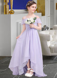 Chasity A-Line Off-the-Shoulder Asymmetrical Chiffon Junior Bridesmaid Dress With Cascading Ruffles STKP0013566