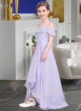 Chasity A-Line Off-the-Shoulder Asymmetrical Chiffon Junior Bridesmaid Dress With Cascading Ruffles STKP0013566