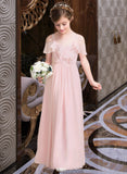 Adalyn A-Line V-neck Floor-Length Chiffon Junior Bridesmaid Dress With Cascading Ruffles STKP0013567