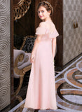 Adalyn A-Line V-neck Floor-Length Chiffon Junior Bridesmaid Dress With Cascading Ruffles STKP0013567