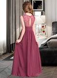 Charity A-Line Sweetheart Floor-Length Chiffon Junior Bridesmaid Dress With Ruffle STKP0013568