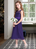 Sofia A-Line Scoop Neck Tea-Length Chiffon Junior Bridesmaid Dress STKP0013569