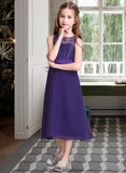 Sofia A-Line Scoop Neck Tea-Length Chiffon Junior Bridesmaid Dress STKP0013569