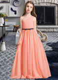 Jillian A-Line One-Shoulder Floor-Length Chiffon Junior Bridesmaid Dress With Ruffle Bow(s) STKP0013570