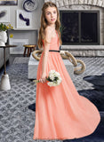 Jillian A-Line One-Shoulder Floor-Length Chiffon Junior Bridesmaid Dress With Ruffle Bow(s) STKP0013570