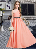 Jillian A-Line One-Shoulder Floor-Length Chiffon Junior Bridesmaid Dress With Ruffle Bow(s) STKP0013570