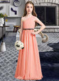 Jillian A-Line One-Shoulder Floor-Length Chiffon Junior Bridesmaid Dress With Ruffle Bow(s) STKP0013570