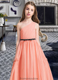 Jillian A-Line One-Shoulder Floor-Length Chiffon Junior Bridesmaid Dress With Ruffle Bow(s) STKP0013570