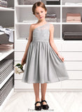 Madelynn A-Line One-Shoulder Knee-Length Chiffon Lace Junior Bridesmaid Dress STKP0013571