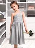 Madelynn A-Line One-Shoulder Knee-Length Chiffon Lace Junior Bridesmaid Dress STKP0013571