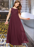 Hayley A-Line Scoop Neck Floor-Length Chiffon Lace Junior Bridesmaid Dress With Beading Sequins STKP0013572