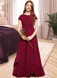 Nadine A-Line Scoop Neck Floor-Length Chiffon Junior Bridesmaid Dress With Appliques Lace Bow(s) Cascading Ruffles STKP0013573