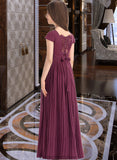 Reyna A-Line Square Neckline Floor-Length Chiffon Junior Bridesmaid Dress With Lace Bow(s) Pleated STKP0013576