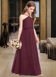 Esmeralda A-Line V-neck Floor-Length Chiffon Junior Bridesmaid Dress STKP0013577