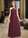 Esmeralda A-Line V-neck Floor-Length Chiffon Junior Bridesmaid Dress STKP0013577