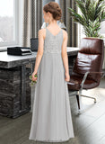 Taliyah A-Line V-neck Floor-Length Chiffon Lace Junior Bridesmaid Dress STKP0013579