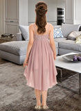 Kaylynn A-Line Square Neckline Asymmetrical Chiffon Lace Junior Bridesmaid Dress STKP0013580