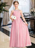 Piper A-Line Scoop Neck Floor-Length Chiffon Lace Junior Bridesmaid Dress With Ruffle Beading Sequins STKP0013582