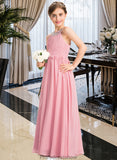 Piper A-Line Scoop Neck Floor-Length Chiffon Lace Junior Bridesmaid Dress With Ruffle Beading Sequins STKP0013582