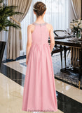 Piper A-Line Scoop Neck Floor-Length Chiffon Lace Junior Bridesmaid Dress With Ruffle Beading Sequins STKP0013582