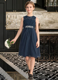 Kendra A-Line Scoop Neck Knee-Length Chiffon Lace Junior Bridesmaid Dress With Beading Sequins Bow(s) STKP0013583