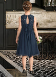 Kendra A-Line Scoop Neck Knee-Length Chiffon Lace Junior Bridesmaid Dress With Beading Sequins Bow(s) STKP0013583