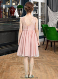 Carolina A-Line V-neck Knee-Length Chiffon Junior Bridesmaid Dress With Bow(s) STKP0013586