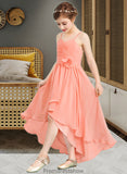 Rory A-Line Sweetheart Asymmetrical Chiffon Junior Bridesmaid Dress With Ruffle Flower(s) STKP0013587