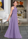 Brenda A-Line Scoop Neck Floor-Length Chiffon Junior Bridesmaid Dress With Ruffle STKP0013588