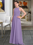 Brenda A-Line Scoop Neck Floor-Length Chiffon Junior Bridesmaid Dress With Ruffle STKP0013588