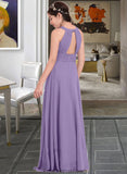 Brenda A-Line Scoop Neck Floor-Length Chiffon Junior Bridesmaid Dress With Ruffle STKP0013588