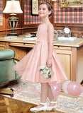 Haley A-Line Square Neckline Knee-Length Satin Junior Bridesmaid Dress With Bow(s) STKP0013593