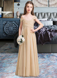 Aimee A-Line Off-the-Shoulder Floor-Length Chiffon Junior Bridesmaid Dress With Ruffle STKP0013595