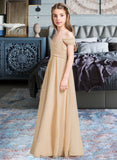 Aimee A-Line Off-the-Shoulder Floor-Length Chiffon Junior Bridesmaid Dress With Ruffle STKP0013595