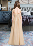 Aimee A-Line Off-the-Shoulder Floor-Length Chiffon Junior Bridesmaid Dress With Ruffle STKP0013595