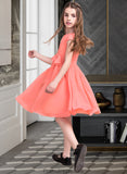 Anabelle A-Line Scoop Neck Knee-Length Chiffon Junior Bridesmaid Dress With Bow(s) STKP0013596