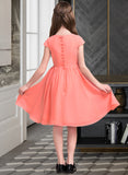 Anabelle A-Line Scoop Neck Knee-Length Chiffon Junior Bridesmaid Dress With Bow(s) STKP0013596