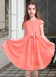 Anabelle A-Line Scoop Neck Knee-Length Chiffon Junior Bridesmaid Dress With Bow(s) STKP0013596