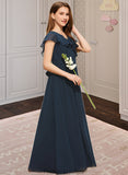 Peyton A-Line V-neck Floor-Length Chiffon Junior Bridesmaid Dress With Bow(s) Cascading Ruffles STKP0013599