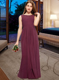 Marisol A-Line Scoop Neck Floor-Length Chiffon Lace Junior Bridesmaid Dress With Ruffle Bow(s) STKP0013600