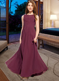 Marisol A-Line Scoop Neck Floor-Length Chiffon Lace Junior Bridesmaid Dress With Ruffle Bow(s) STKP0013600