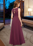 Marisol A-Line Scoop Neck Floor-Length Chiffon Lace Junior Bridesmaid Dress With Ruffle Bow(s) STKP0013600