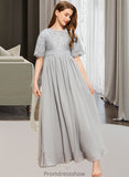 Helen A-LineScoopNeckFloor-LengthChiffonLaceJuniorBridesmaidDress#253700 STKP0013602