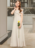 Macy A-Line V-neck Floor-Length Chiffon Junior Bridesmaid Dress With Cascading Ruffles STKP0013603