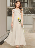 Macy A-Line V-neck Floor-Length Chiffon Junior Bridesmaid Dress With Cascading Ruffles STKP0013603